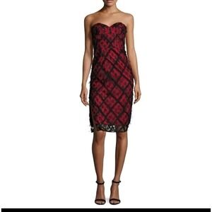 Milly Alix Embroidered Strapless Sweetheart Dress, Black/Red size 10